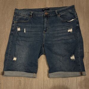 Dark Blue Distressed Jean Shorts
